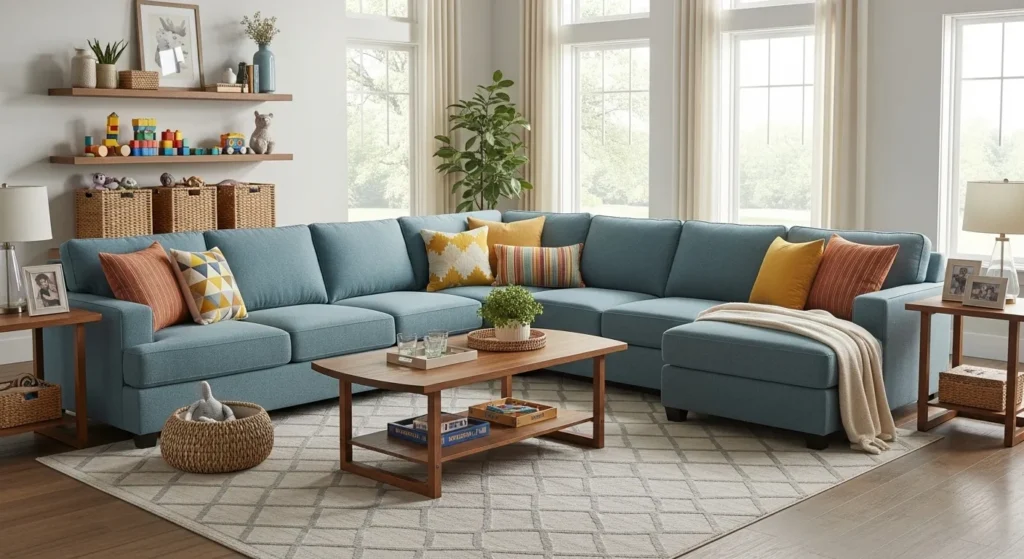 The Family-Friendly Teal Sectional