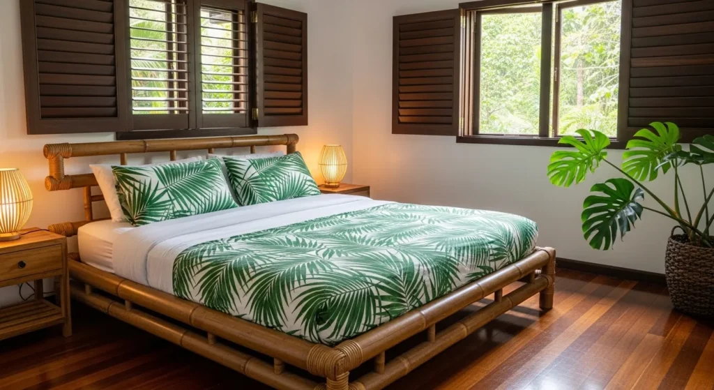 Tropical Theme with Bamboo and Leaf Prints