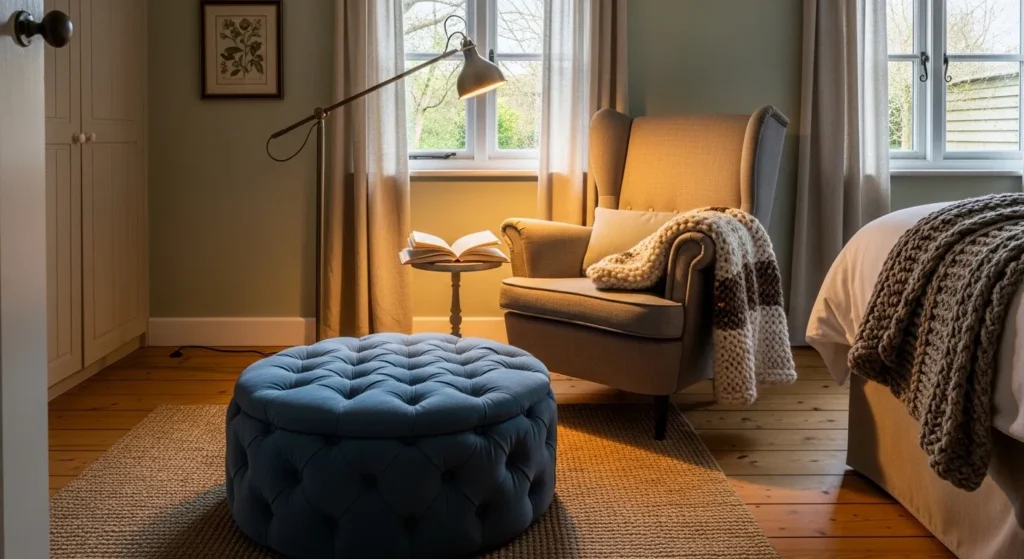 Tufted Blue Ottoman