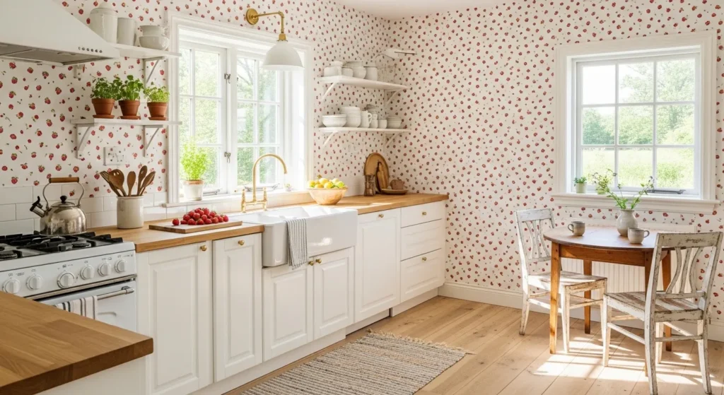 Whimsical Strawberry Wallpaper Accent Wall