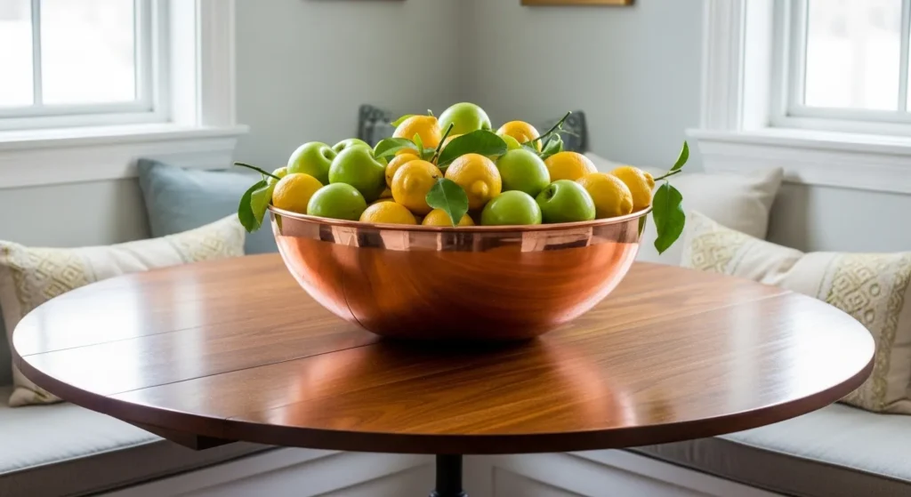 Center the Table with a Copper Fruit Bowl