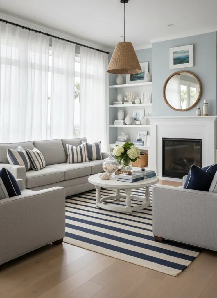 Coastal Grey with Navy Stripes