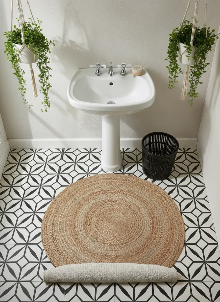 Geometric Black and White Floor Tiles