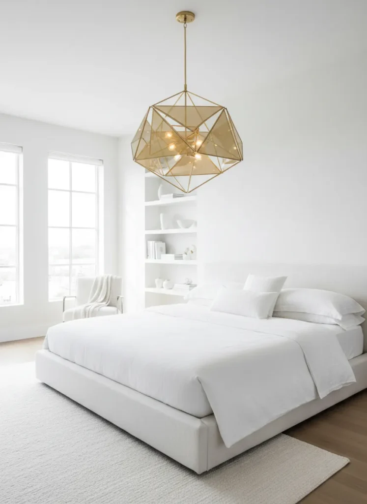 Gold Chandelier Above the Bed