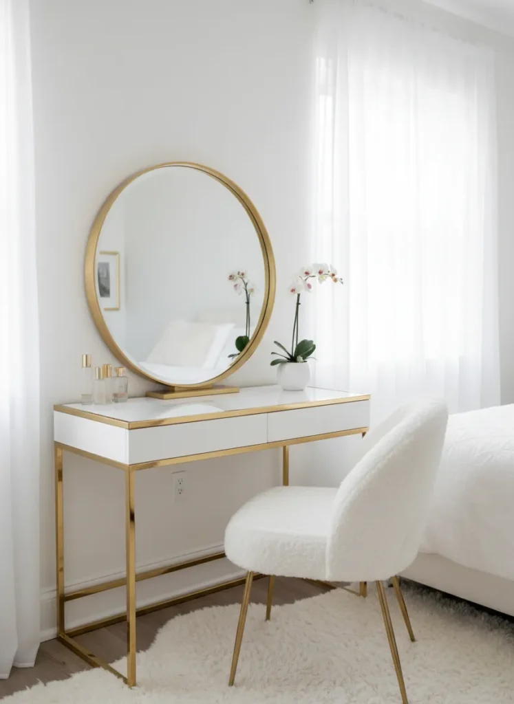 Gold Desk and Vanity Area
