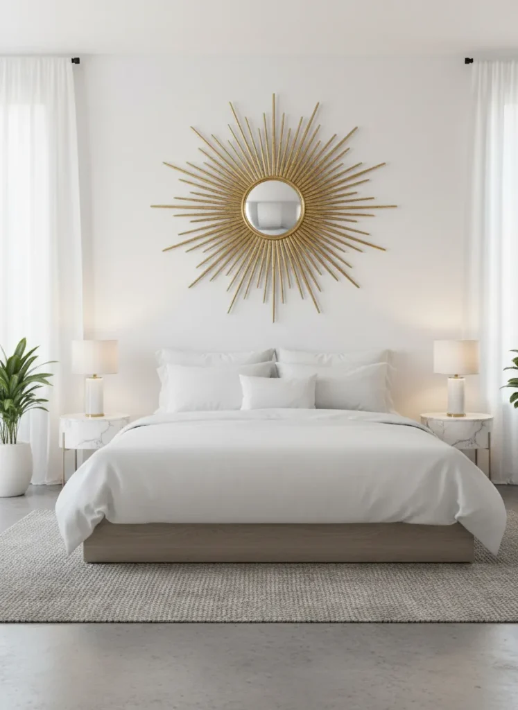 Gold Sunburst Mirror Over the Bed