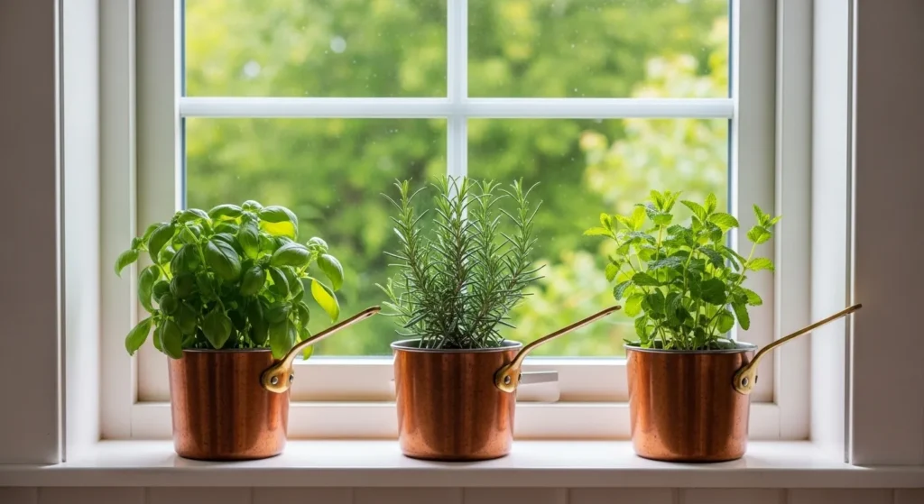 Grow Herbs in Small Copper Planters