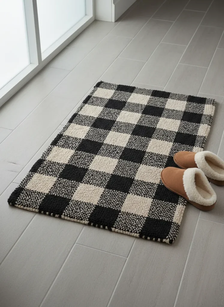 Incorporate a Plaid Bath Mat