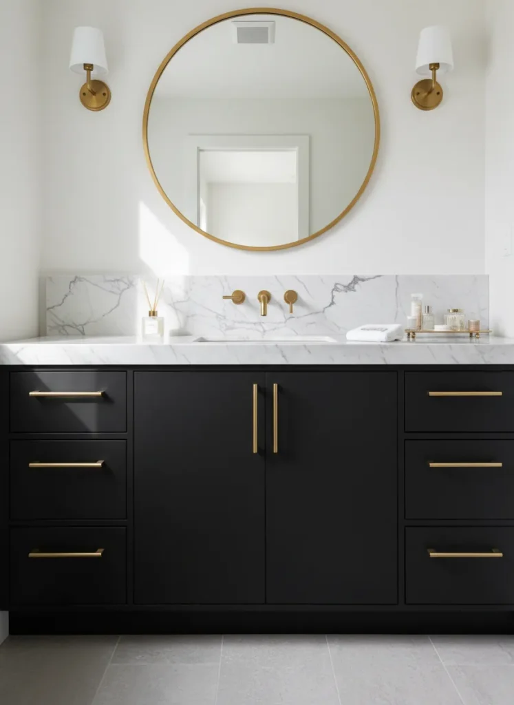 Marble Vanity with Black Cabinetry