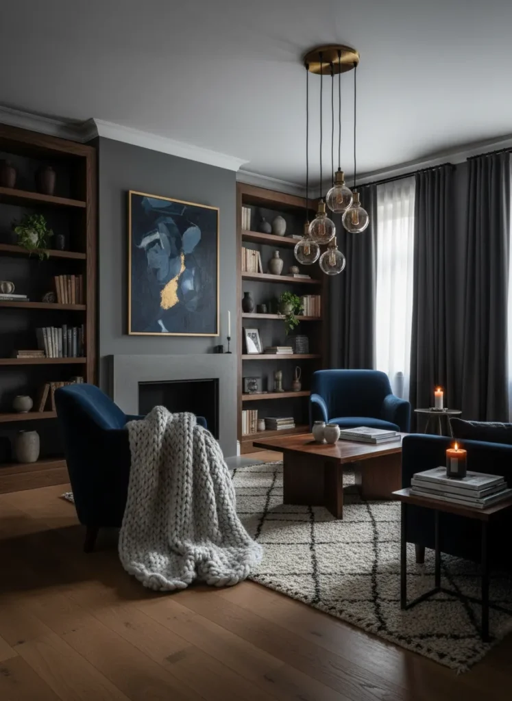 Matte Charcoal Walls with Navy Accents