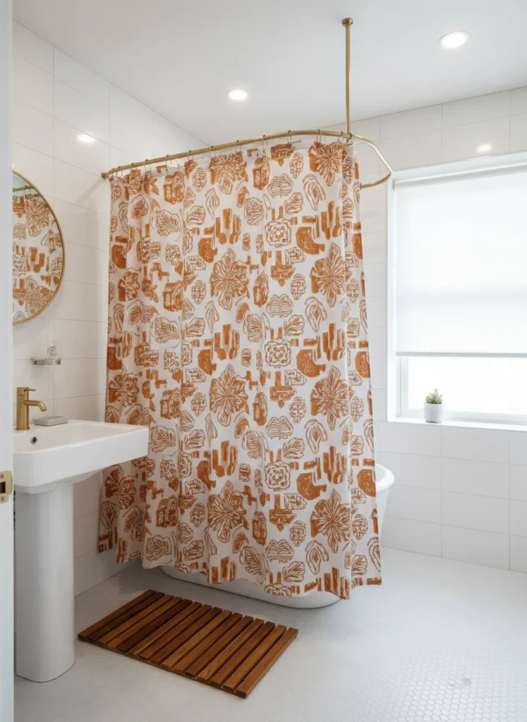 Orange Patterned Shower Curtain