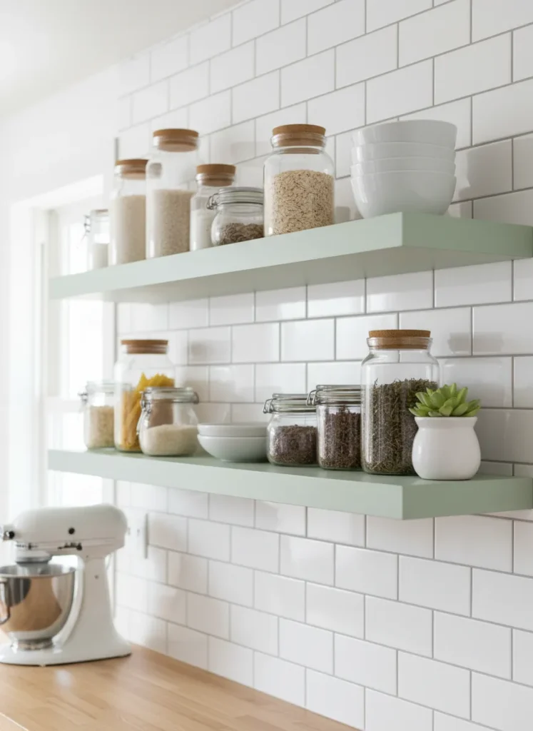 Pastel Green Open Shelving
