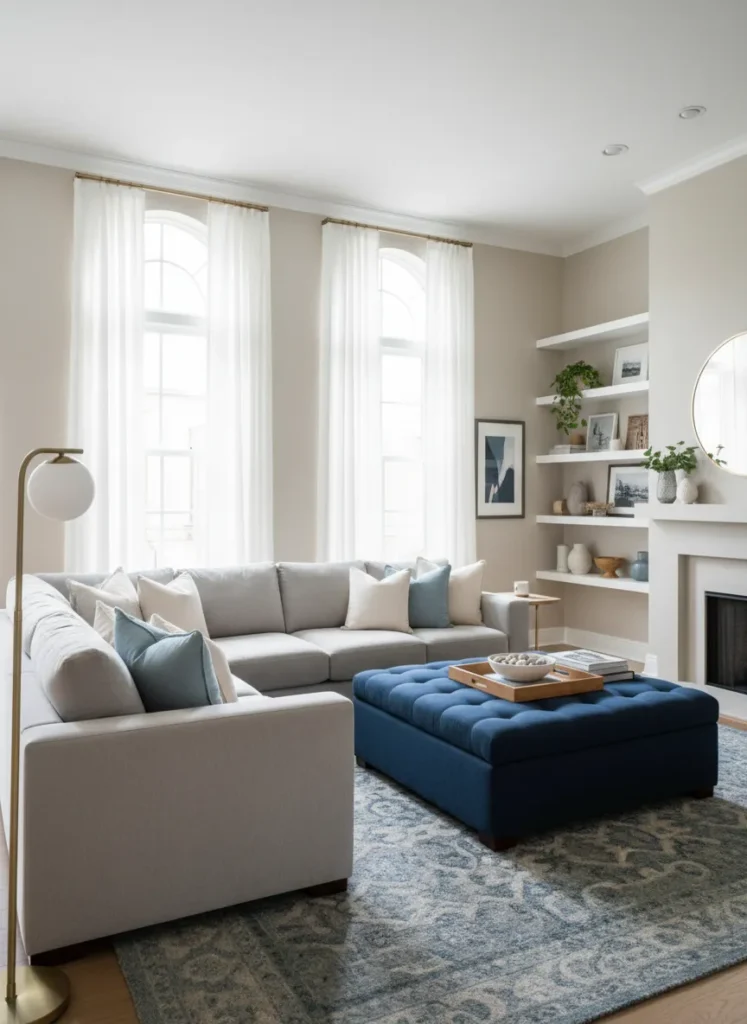 Sectional with Navy Ottoman