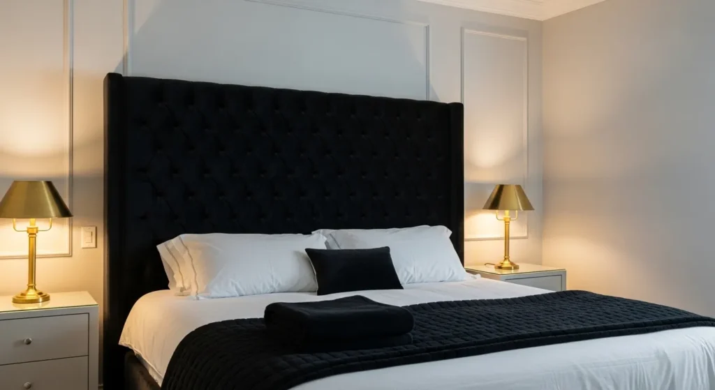 Soften the Look with a Black Velvet Headboard