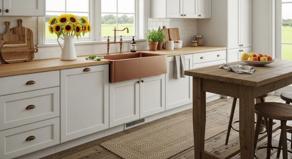 Upgrade to a Hammered Copper Farmhouse Sink
