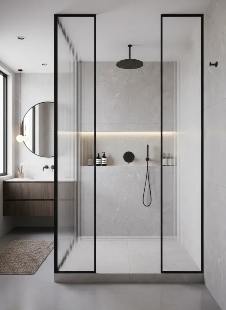 Walk In Shower with Fluted Glass