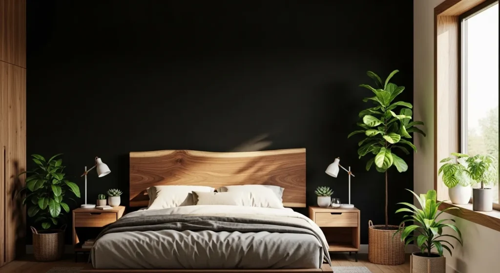 Warm Up the Space with Black and Wood Tones