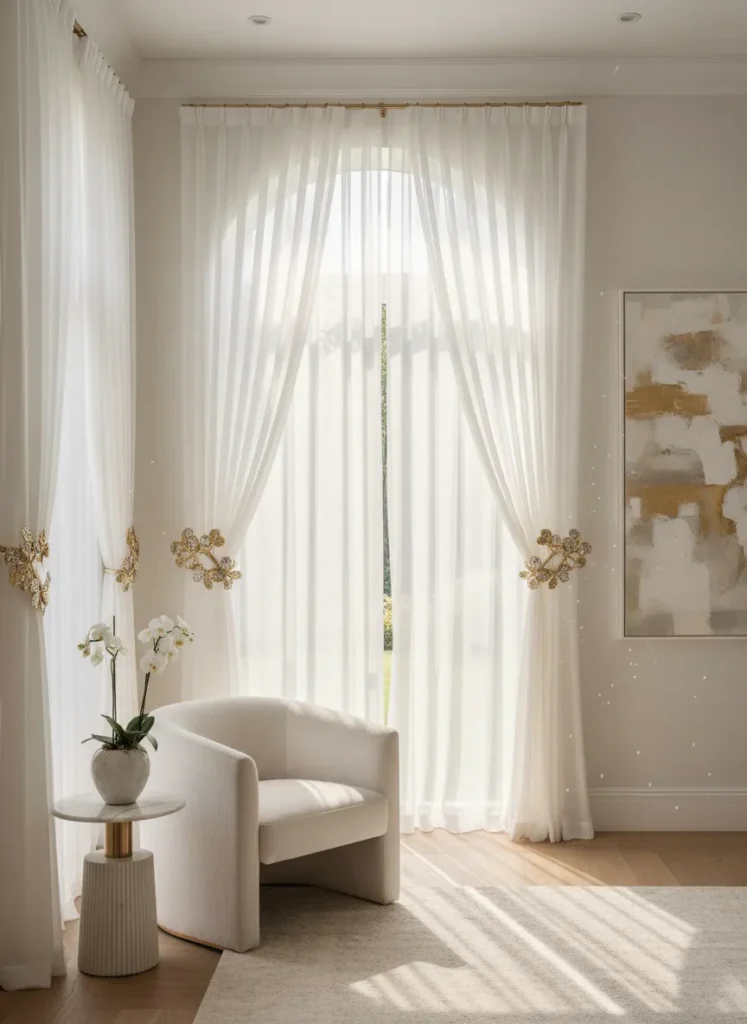 White Curtains with Gold Tiebacks