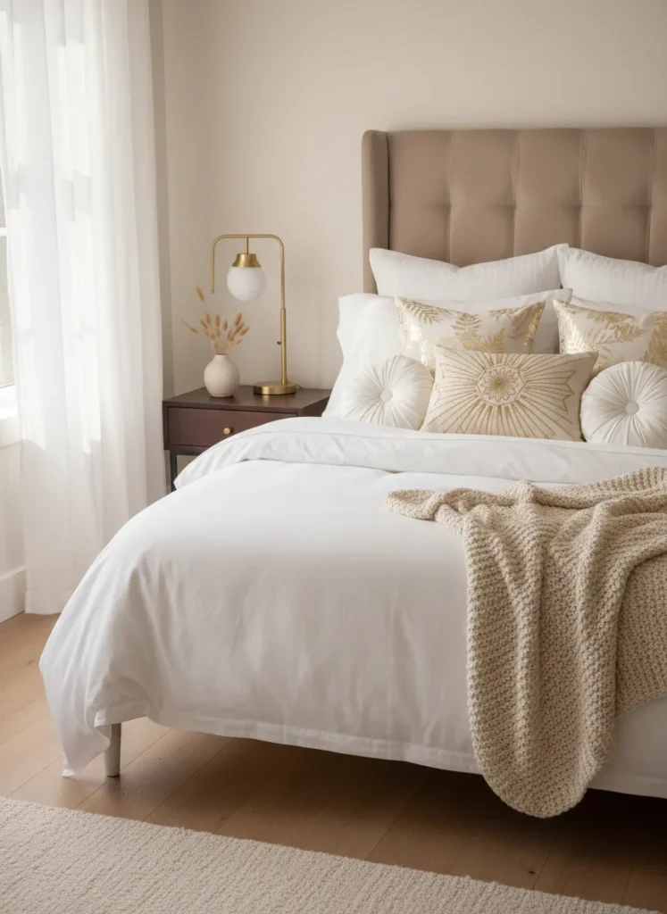 White and Gold Throw Pillows